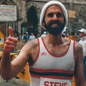 Stephen Stern finishes a marathon