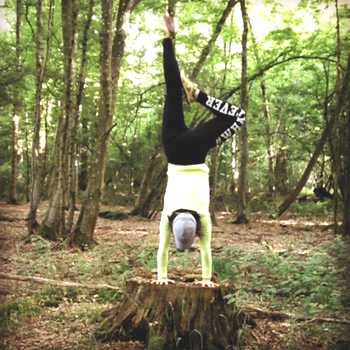 Amanda practicing hand balancing 