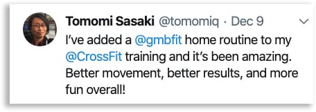 Mobility for Crossfit: Increase Power & Prevent Injury 2 Screenshot of a tweet from someone who used GMB to improve their CrossFit performance