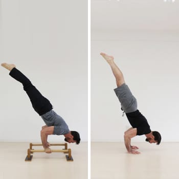 The Benefits of Parallettes Training and How to Overcome Challenges 7 Ryan doing a handstand Push up on floor ad parallettes