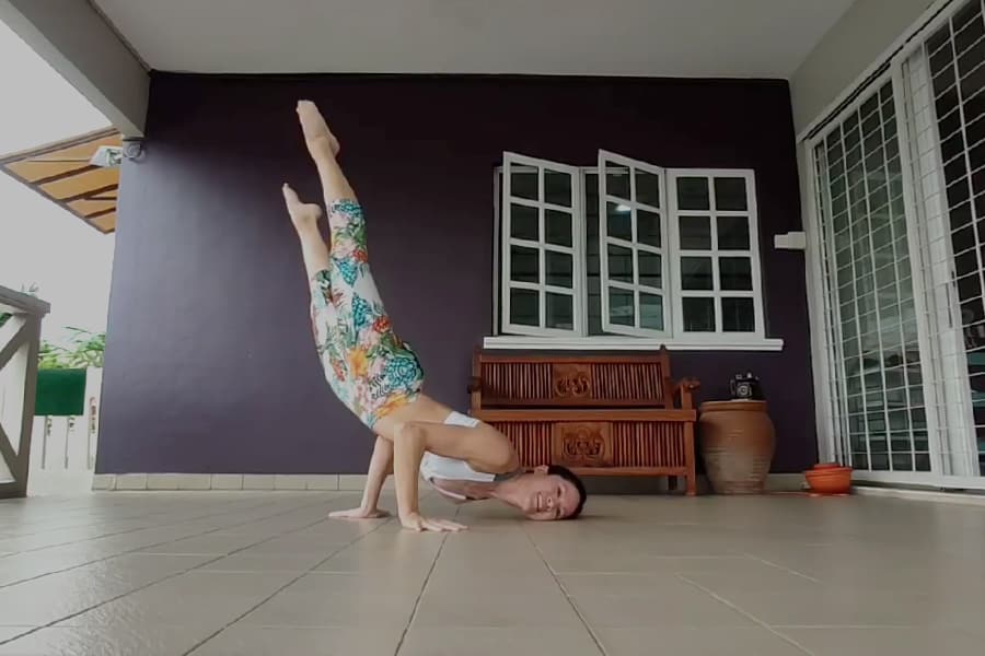 Michelle Ho practicing moves from GMB's Vitamin program