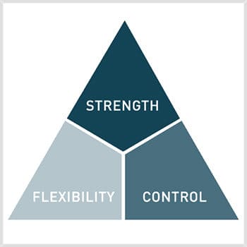 How to Live Forever (or at least stay healthy for a really long time) 4 Triangle graphic showing how strength, flexibility, and control work together
