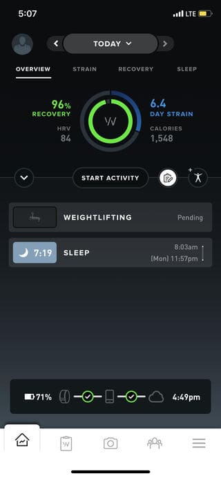 Active Recovery: Your Guide To Moving Better With Less Pain 7 Whoop strap displays strain and HRV data.
