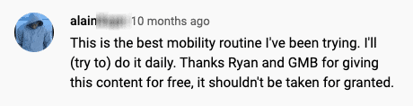 Mobility Boost Offer 2 Testimonial for the GMB 15-Minute Mobility Boost