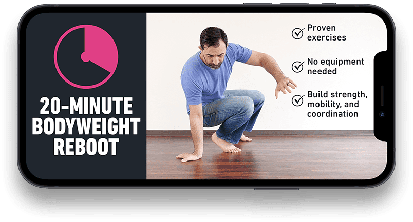 A smartphone displaying our 20-Minute Bodyweight Reboot routine