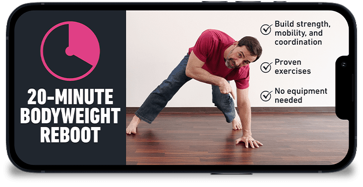 Home 24 Our 20-Minute Bodyweight Reboot routine displayed on an iPhone