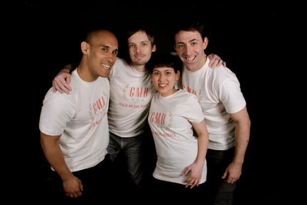 Vitamin and Mobius Sunset 7 Jarlo, Andy, Amber, and Ryan in a darkened basement in 2012... doesn't get much more awkward than this