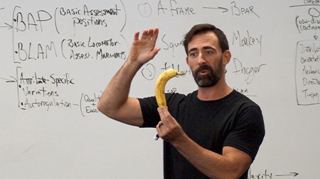 GMB Head Coach Ryan Hurst teaching using a banana