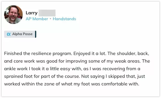 Finished the resilience program. Enjoyed it a lot. The shoulder back and core work was good for improving some of my weak are… image 16 49 25 jpg