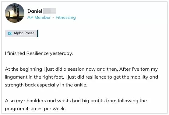 I finished Resilience yesterday.At the beginning I just did a session now and then. After Ive torn my lingament in the right f… image 16 49 06 jpg