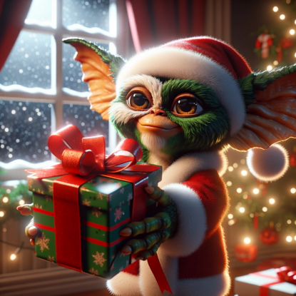 a gremlin handing your a Christmas present