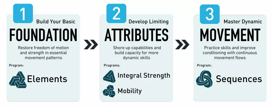 Chart of the programs the GMB Curriculum: elements, integral strength, mobility, and sequences.